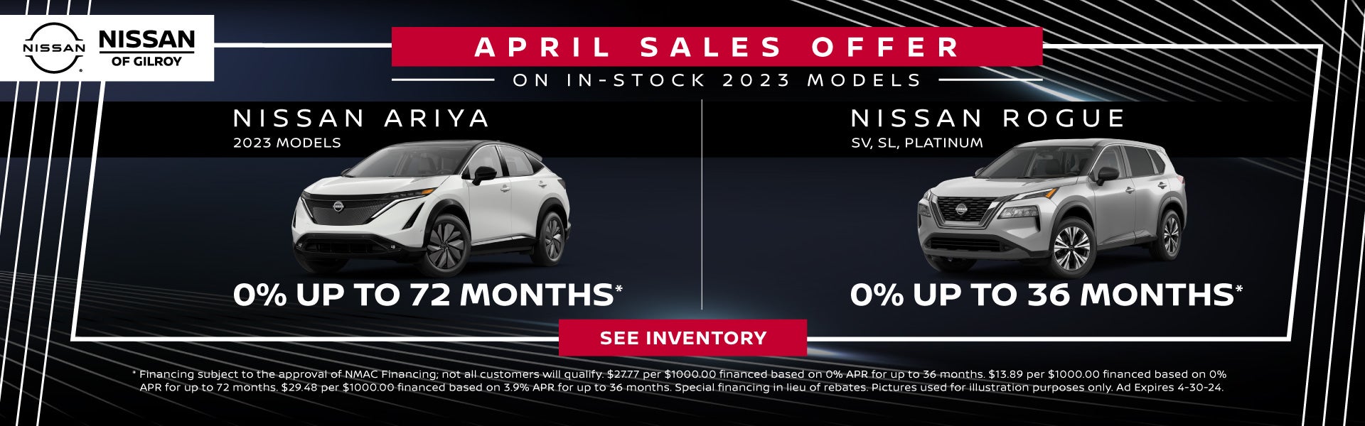 April Sales Offer on 2023 ARIYA and Rogue Models