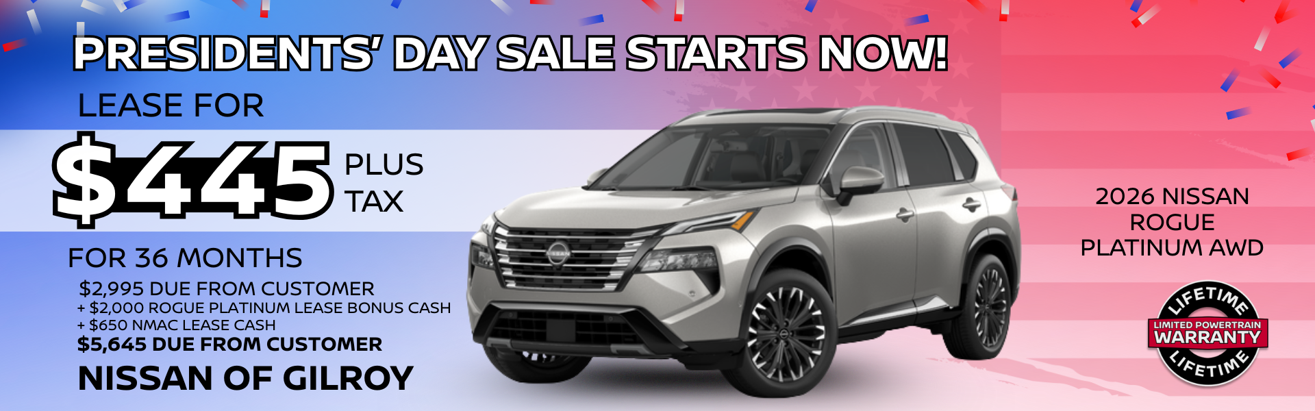 2026 Nissan Rogue Platinum AWD Lease Special